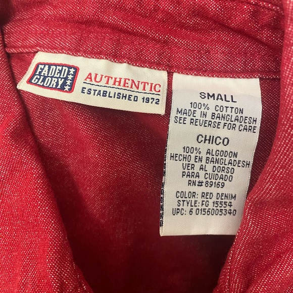 Faded Glory | Small Red Denim Button Down Top - Picture 5 of 7